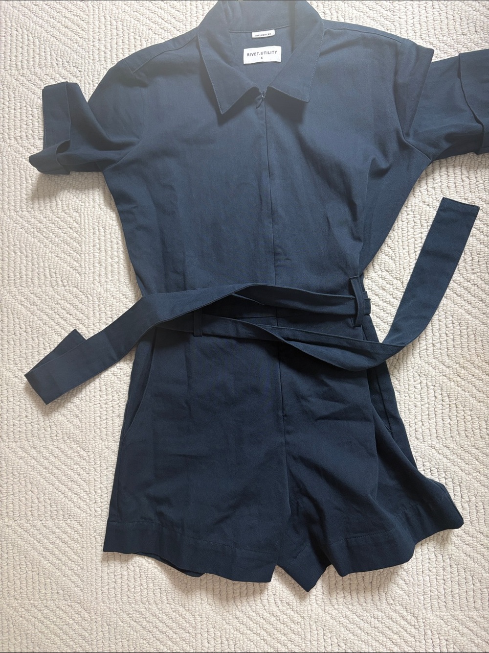 Rivet utility influencer romper navy blue linen small - Picture 3 of 8